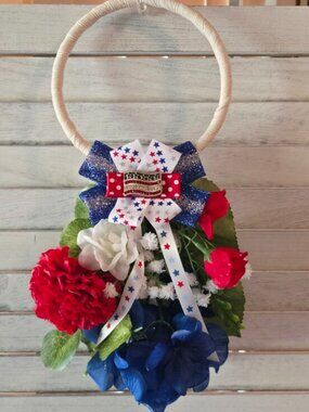 Americana Door Hanger Door Knob Hanger Rhinestone 4th of July Floral Decor OOAK